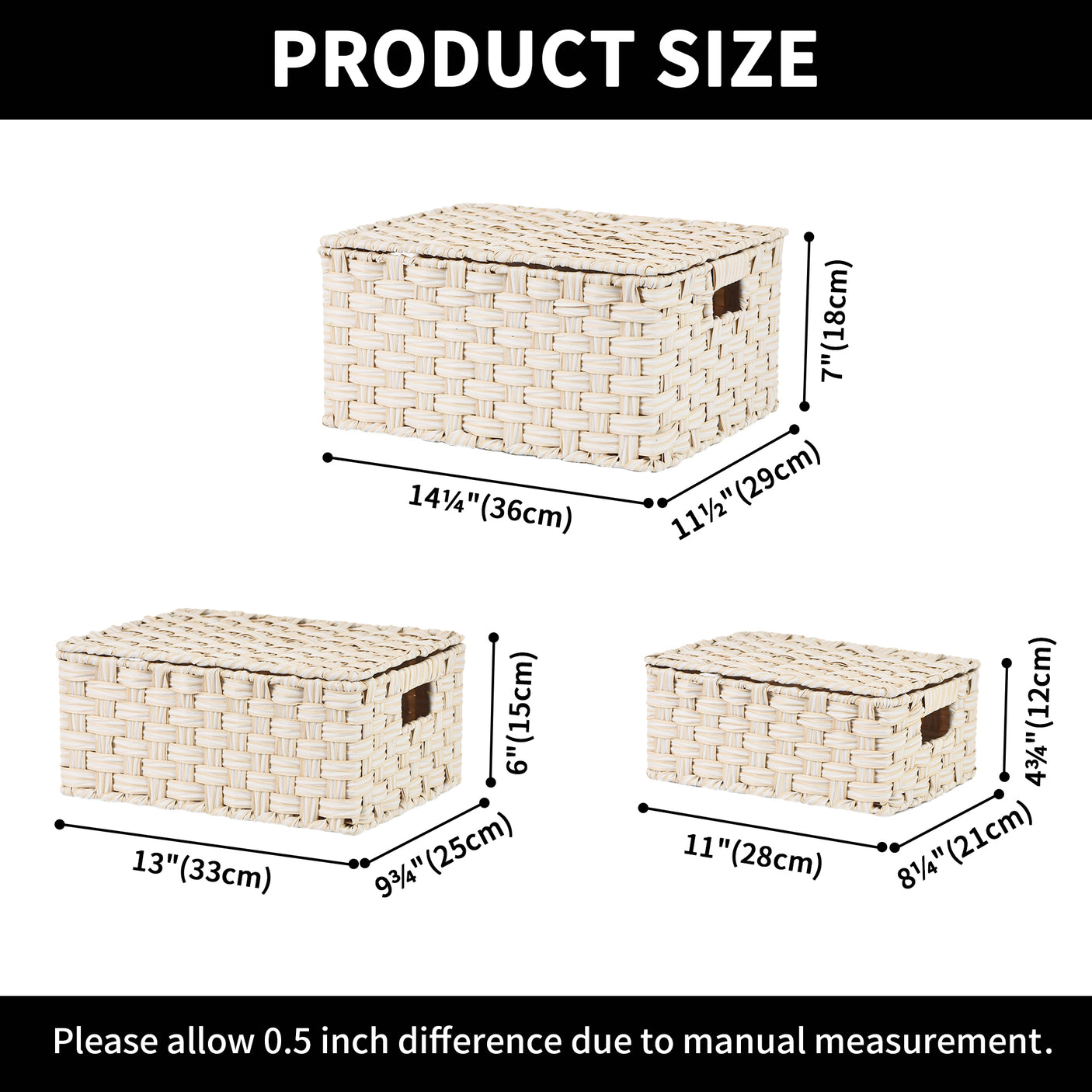 Nesting Wicker Storage Boxes with Lids, 3 in 1 Pack/ 4 in 1 Pack