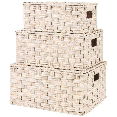 Nesting Wicker Storage Boxes with Lids, 3 in 1 Pack/ 4 in 1 Pack