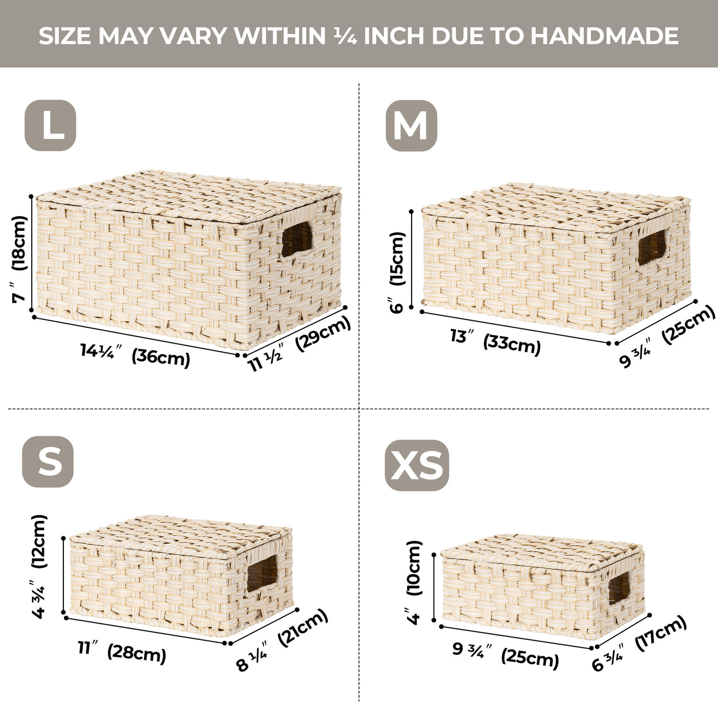 Nesting Wicker Storage Boxes with Lids, 3 in 1 Pack/ 4 in 1 Pack