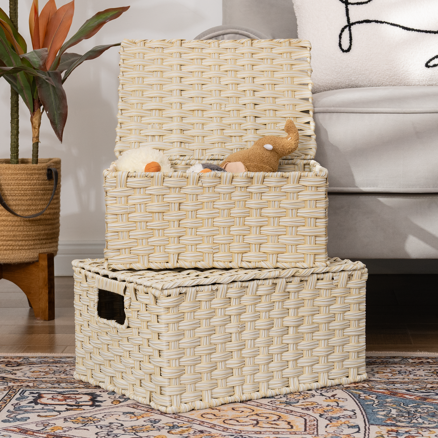 Nesting Wicker Storage Boxes with Lids, 3 in 1 Pack/ 4 in 1 Pack