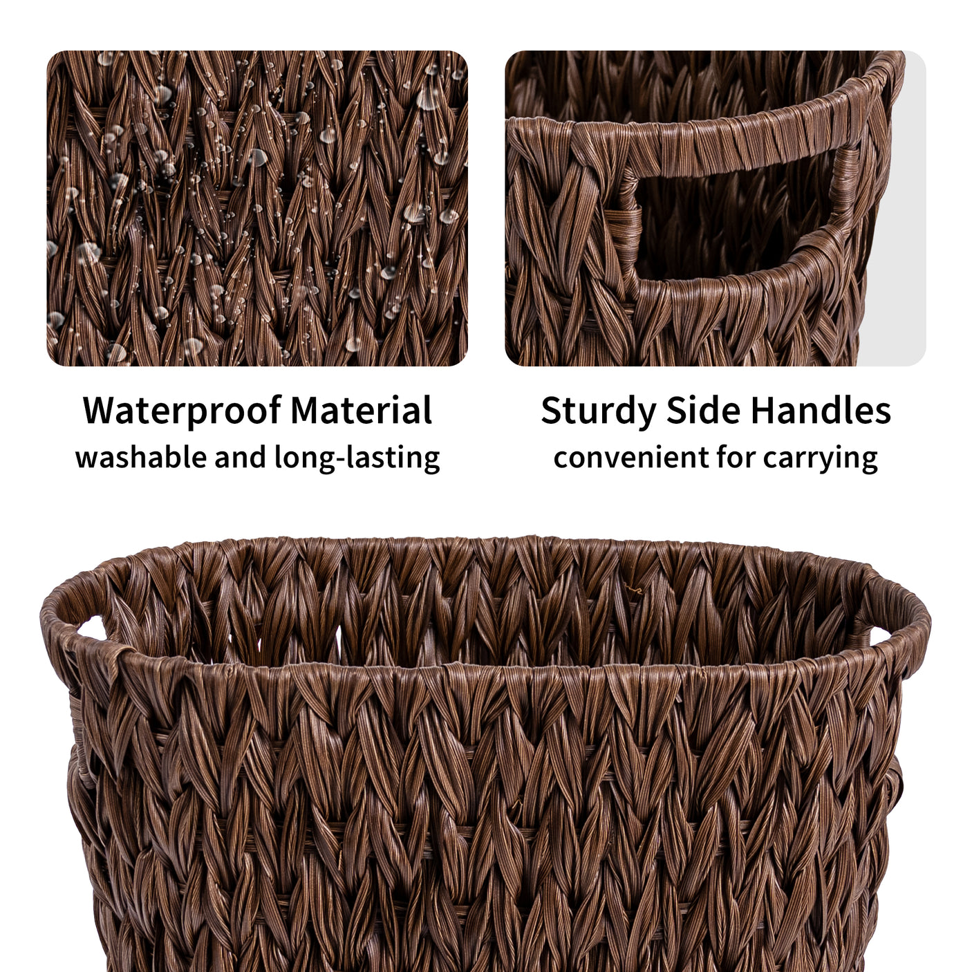 Handwoven Wicker Trash Can with Handles