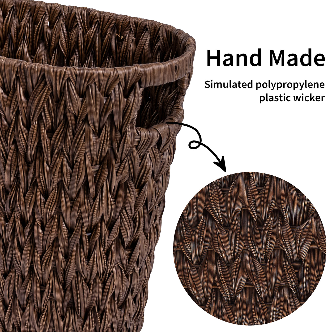 Handwoven Wicker Trash Can with Handles