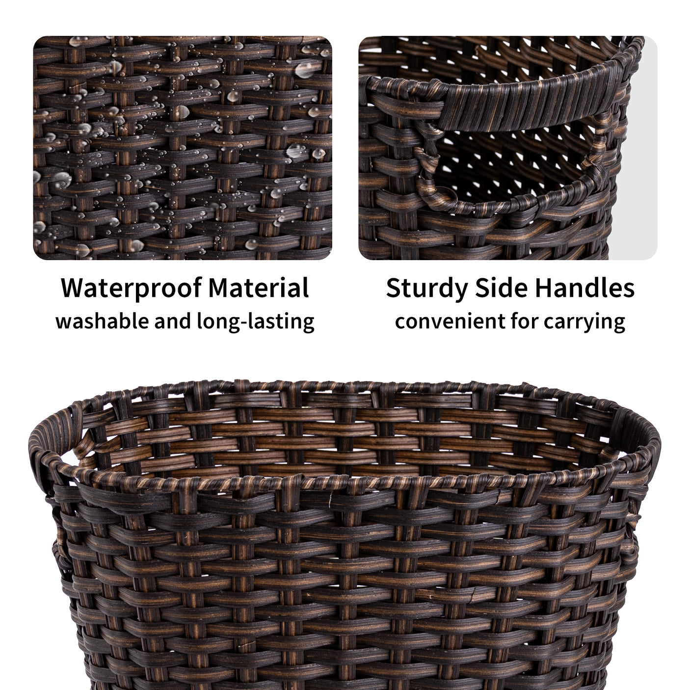 Handwoven Wicker Trash Can with Handles