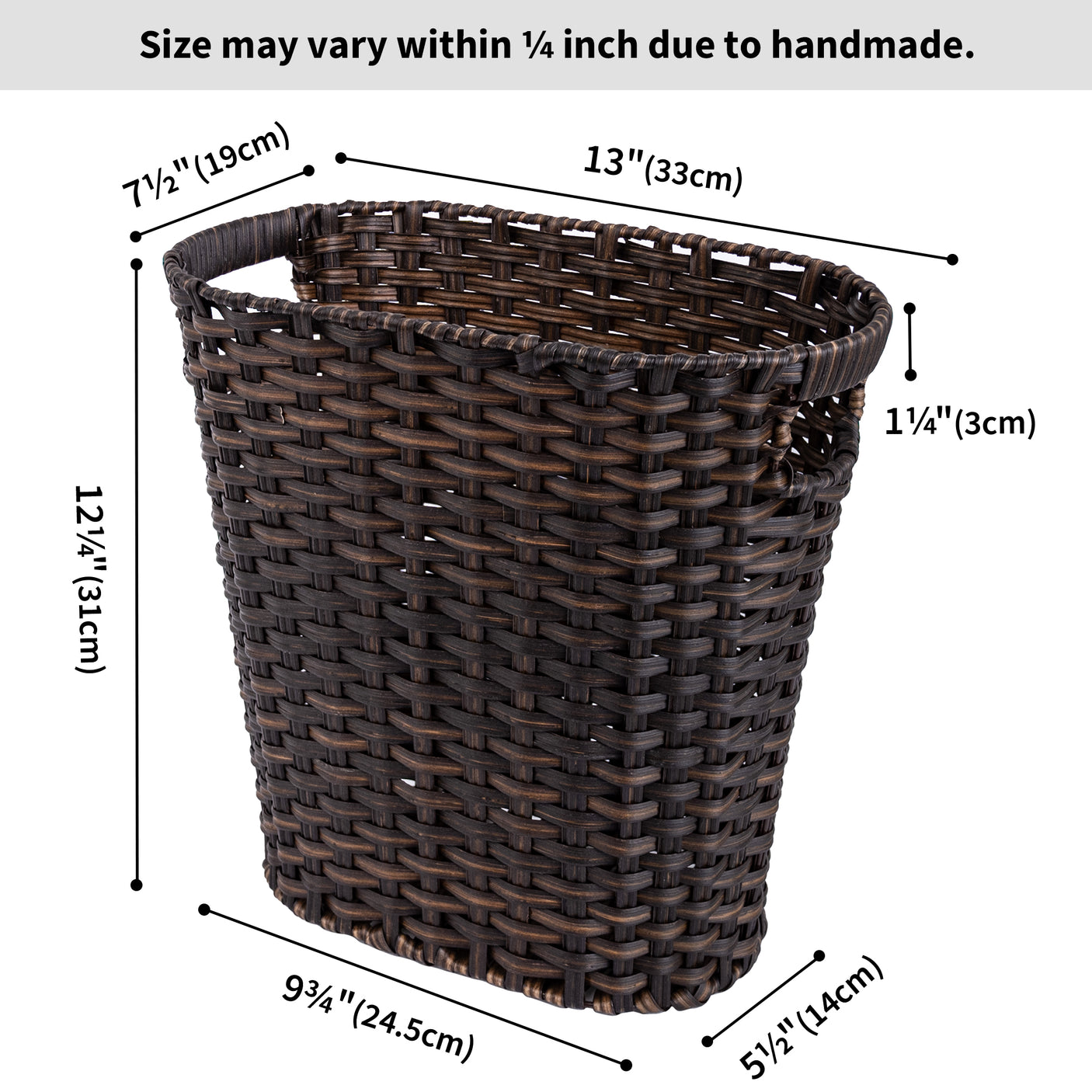 Handwoven Wicker Trash Can with Handles