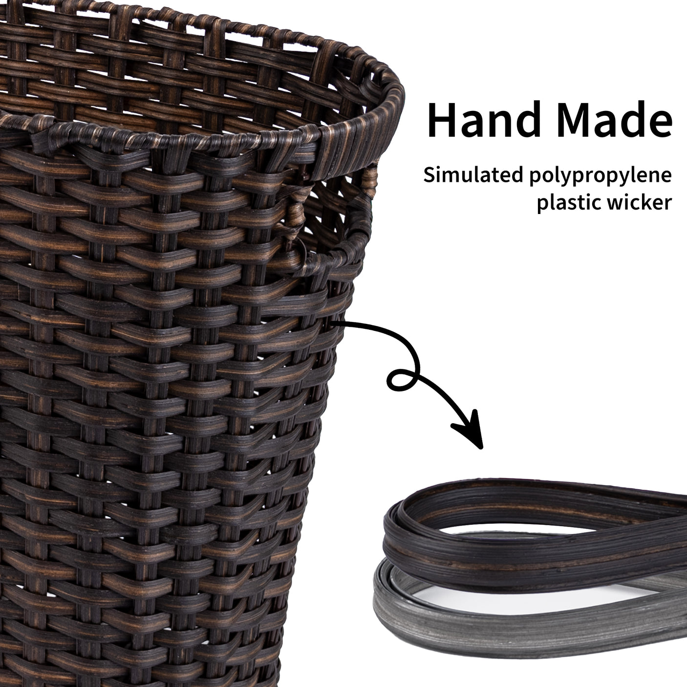 Handwoven Wicker Trash Can with Handles