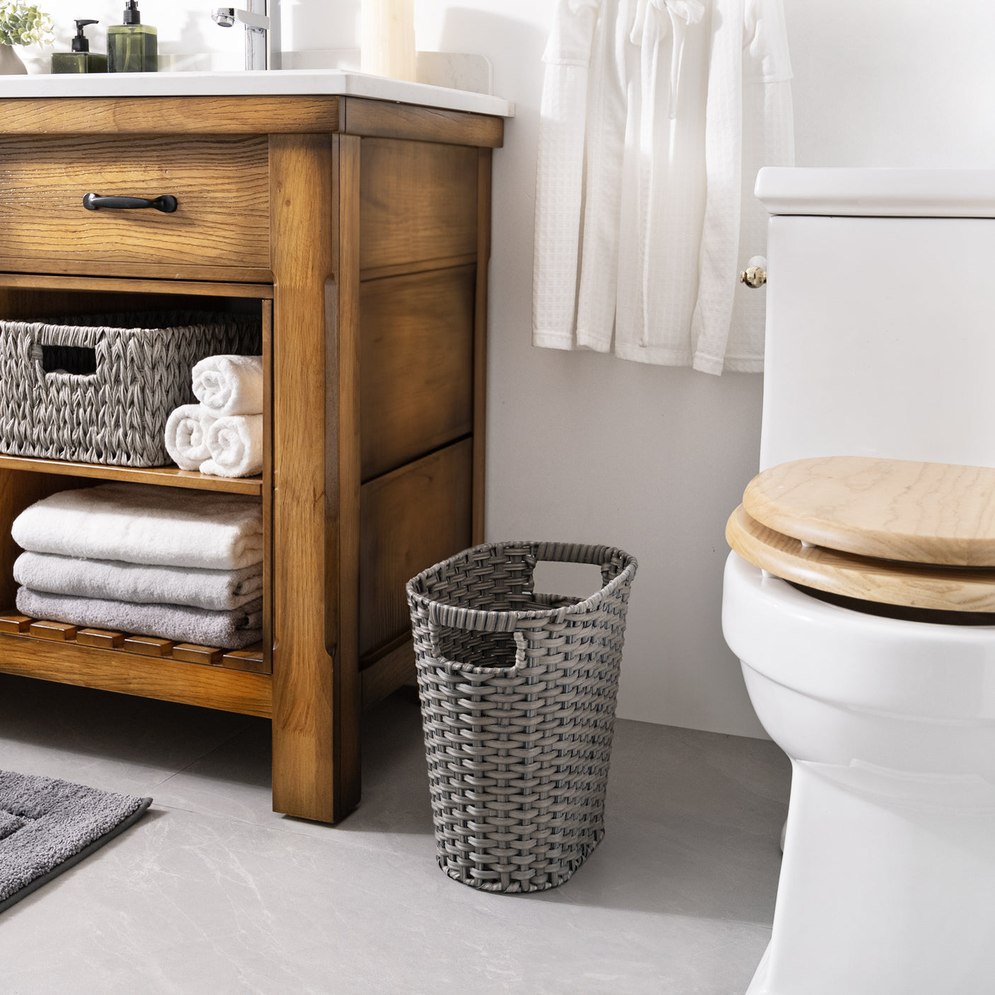 Handwoven Wicker Trash Can with Handles