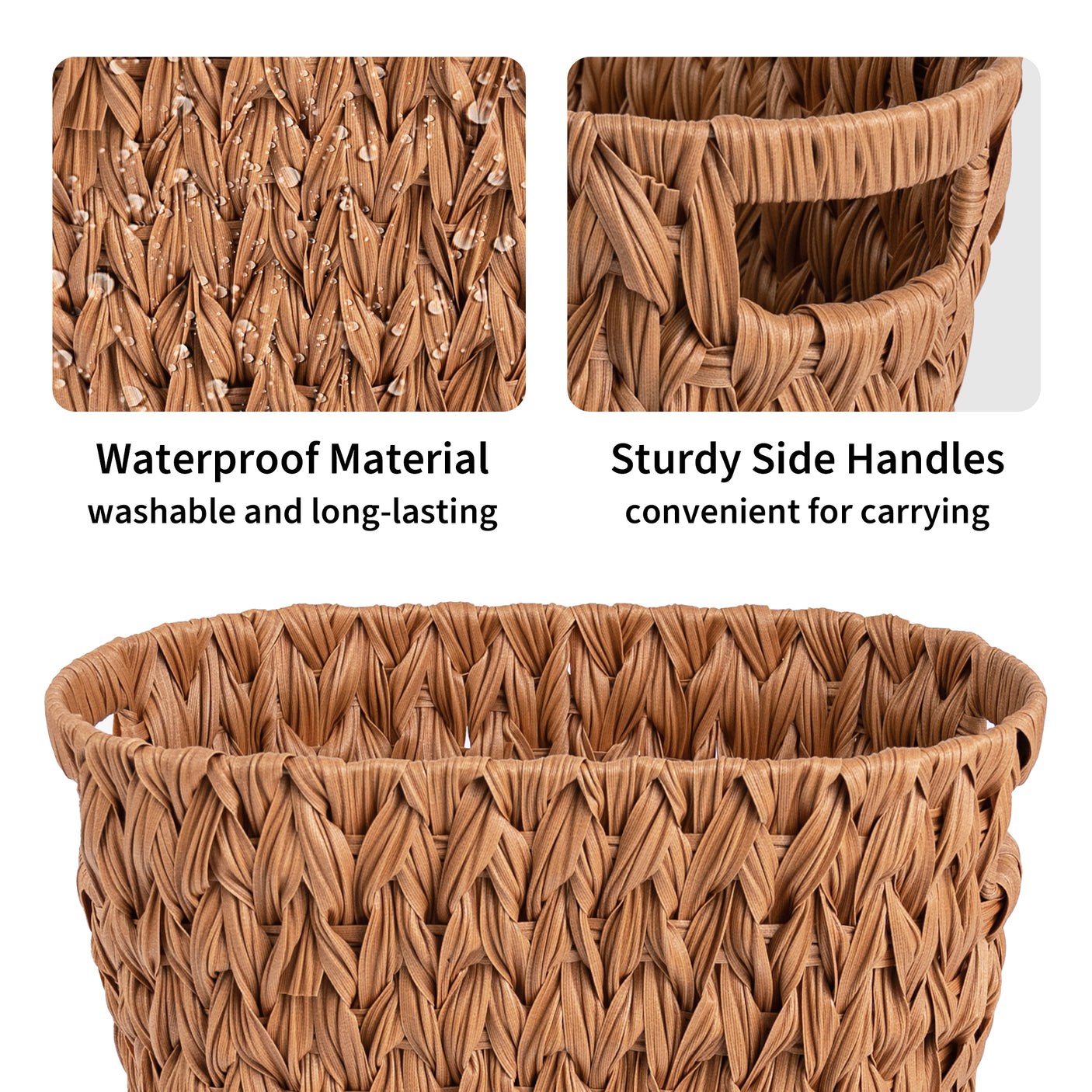 Handwoven Wicker Trash Can with Handles