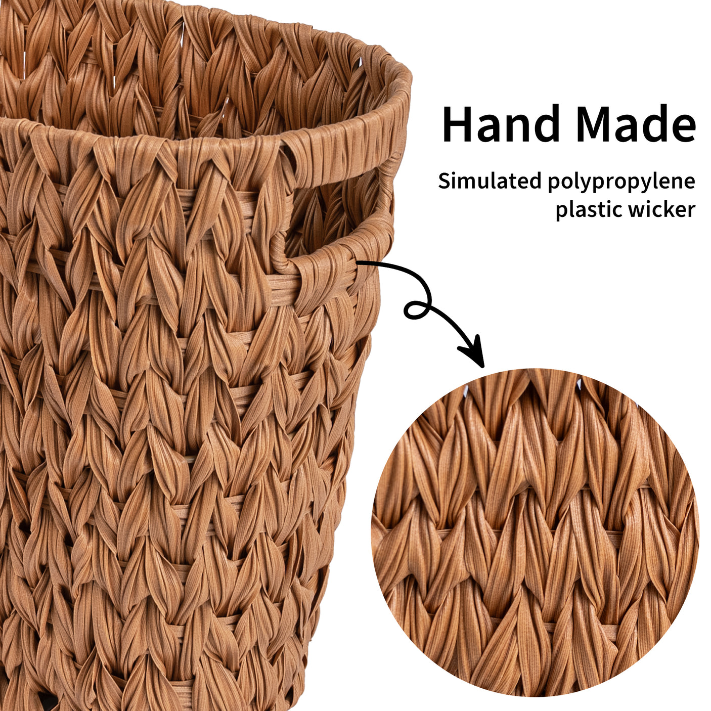 Handwoven Wicker Trash Can with Handles