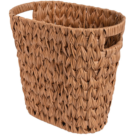 Handwoven Wicker Trash Can with Handles