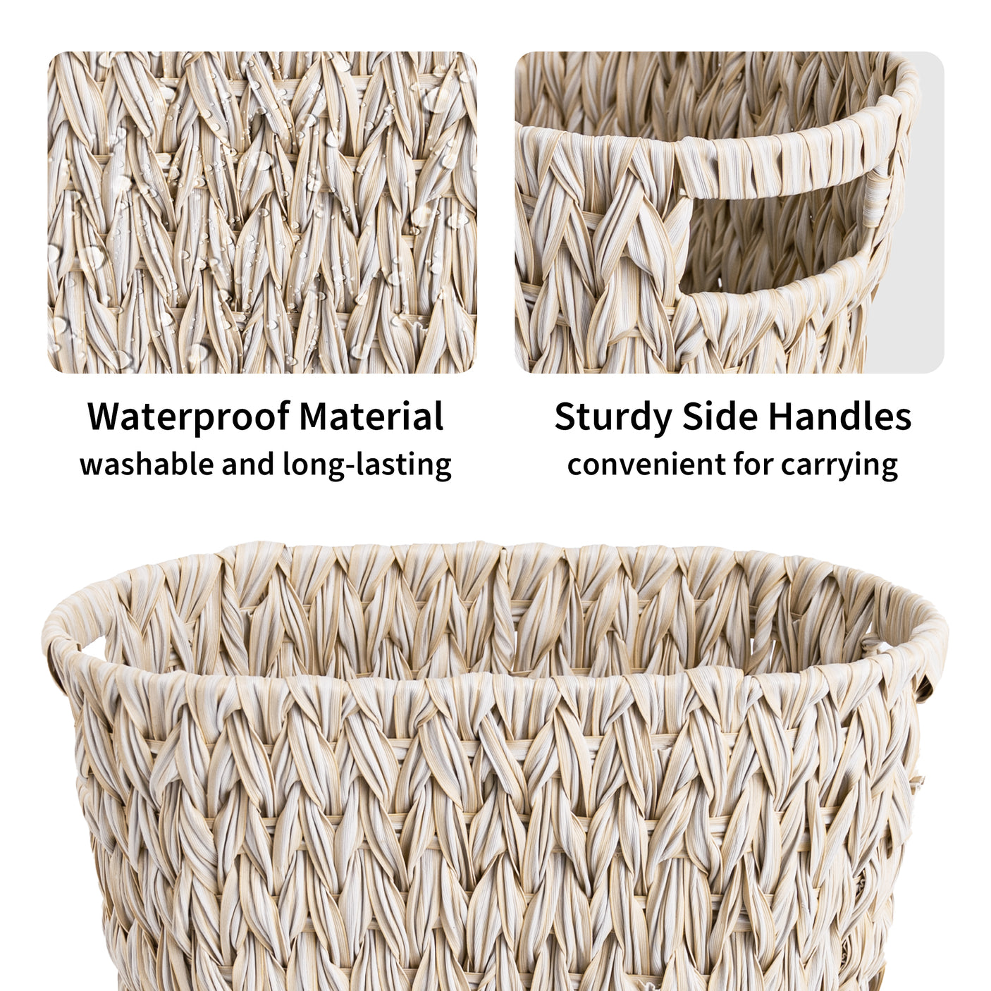 Handwoven Wicker Trash Can with Handles
