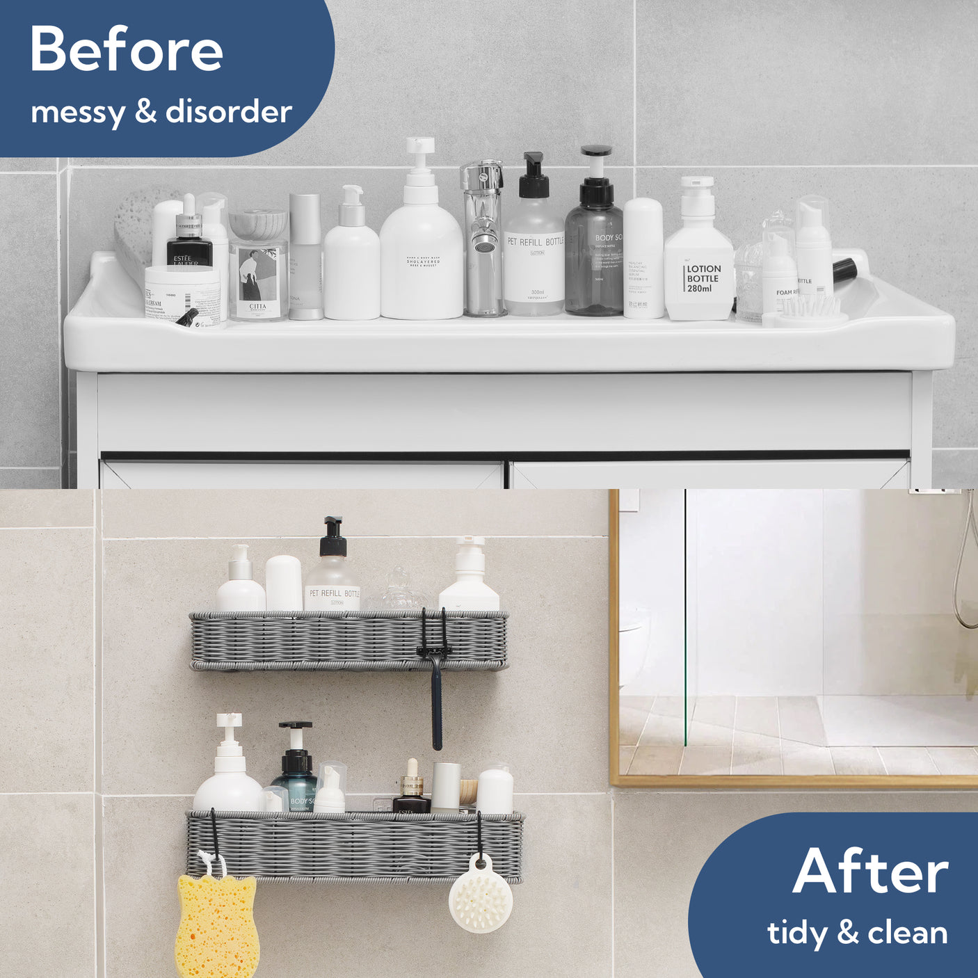 Hanging Woven Bathroom Shelves, 2 in 1 Pack