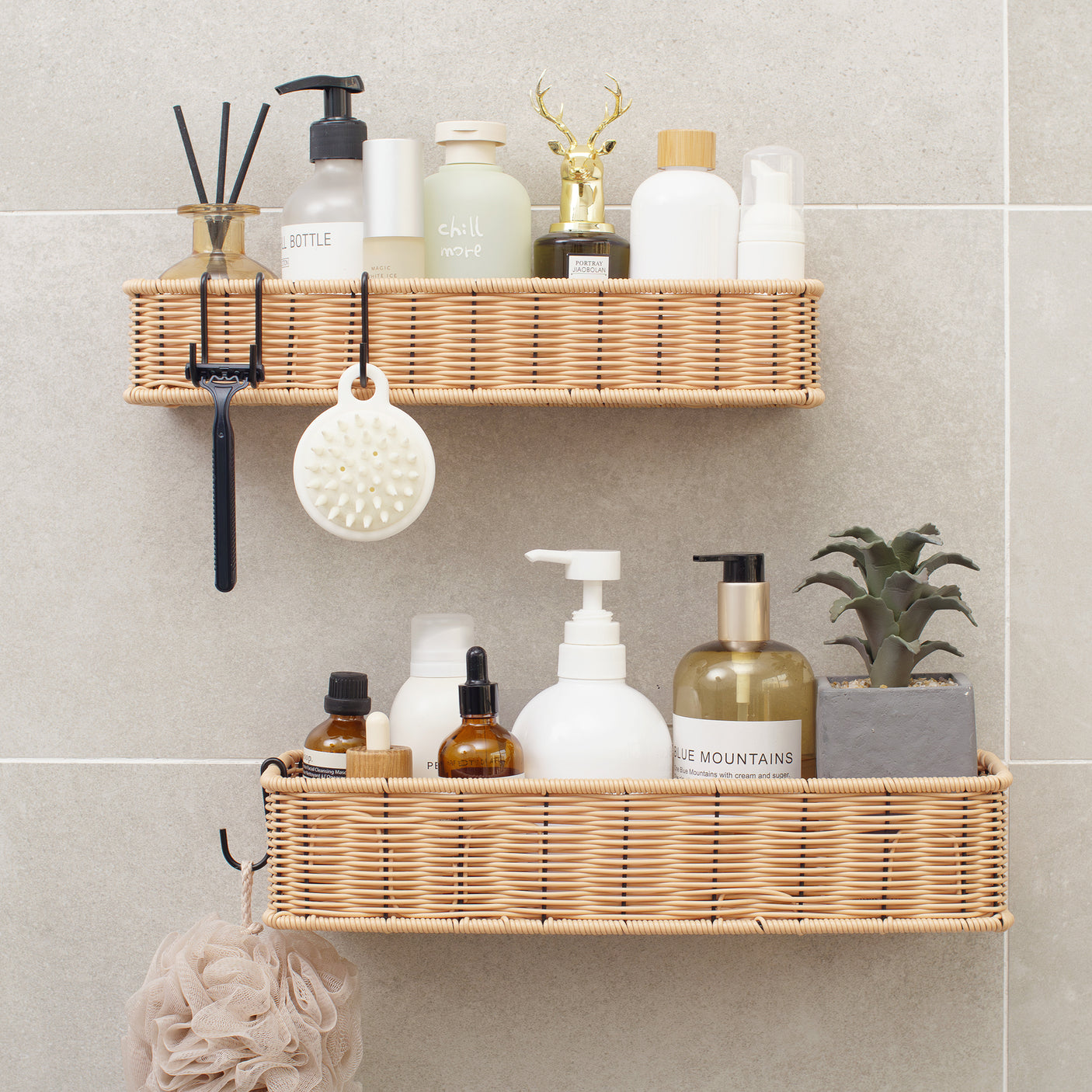 Hanging Woven Bathroom Shelves, 2 in 1 Pack
