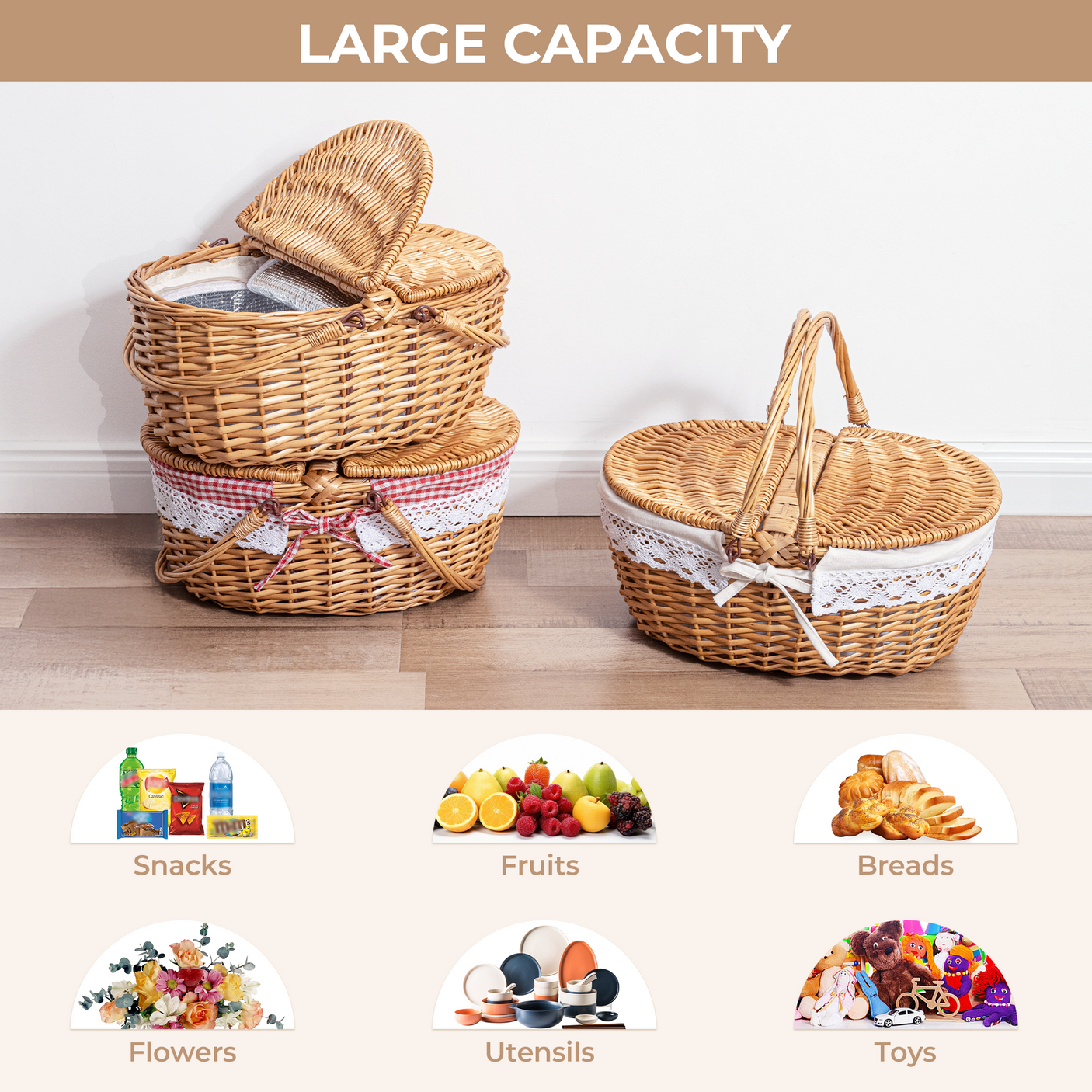 Picnic Basket with Lid & Handle