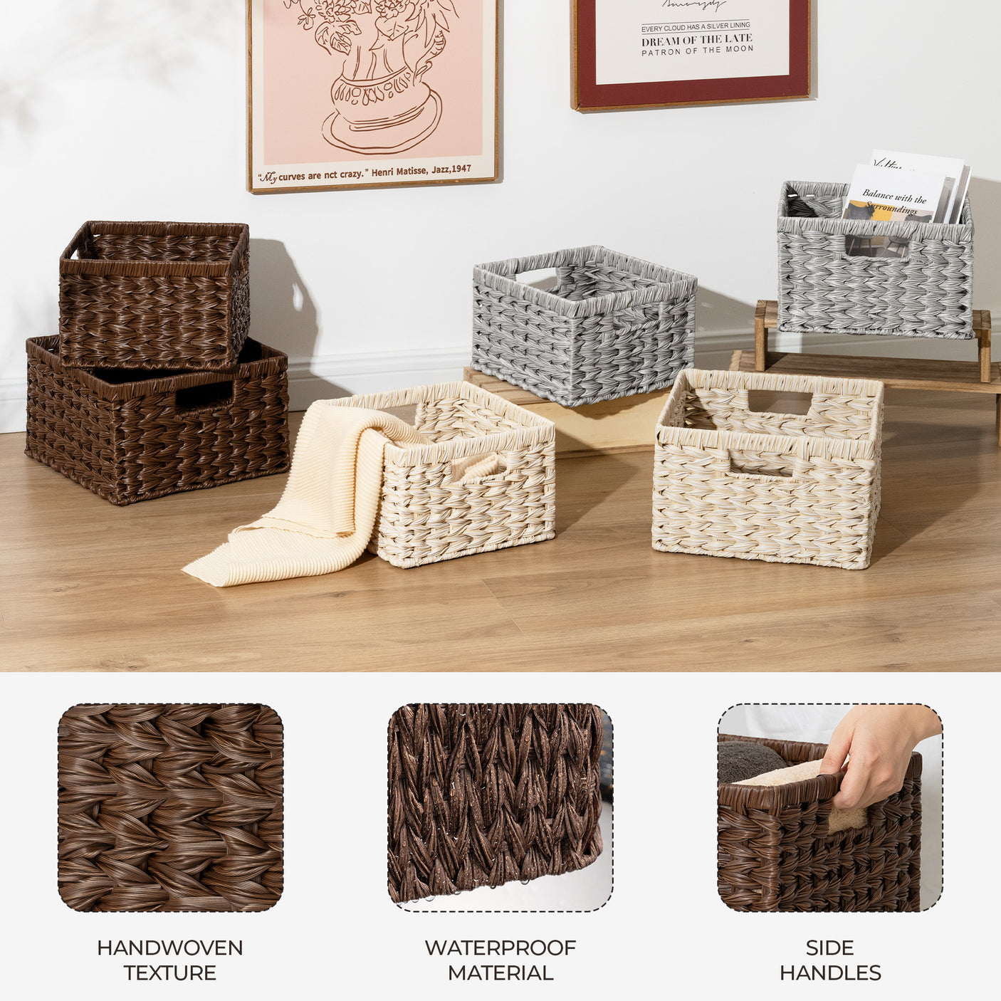Set of 2, Rectangular Wicker Storage Basket