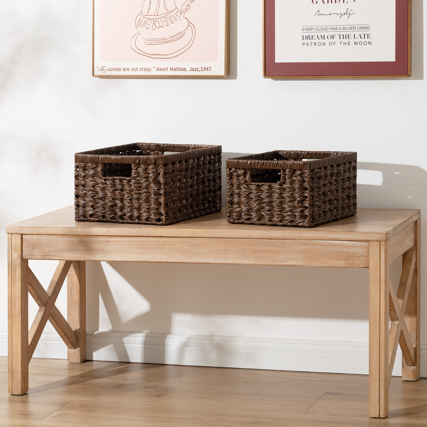 Set of 2, Rectangular Wicker Storage Basket