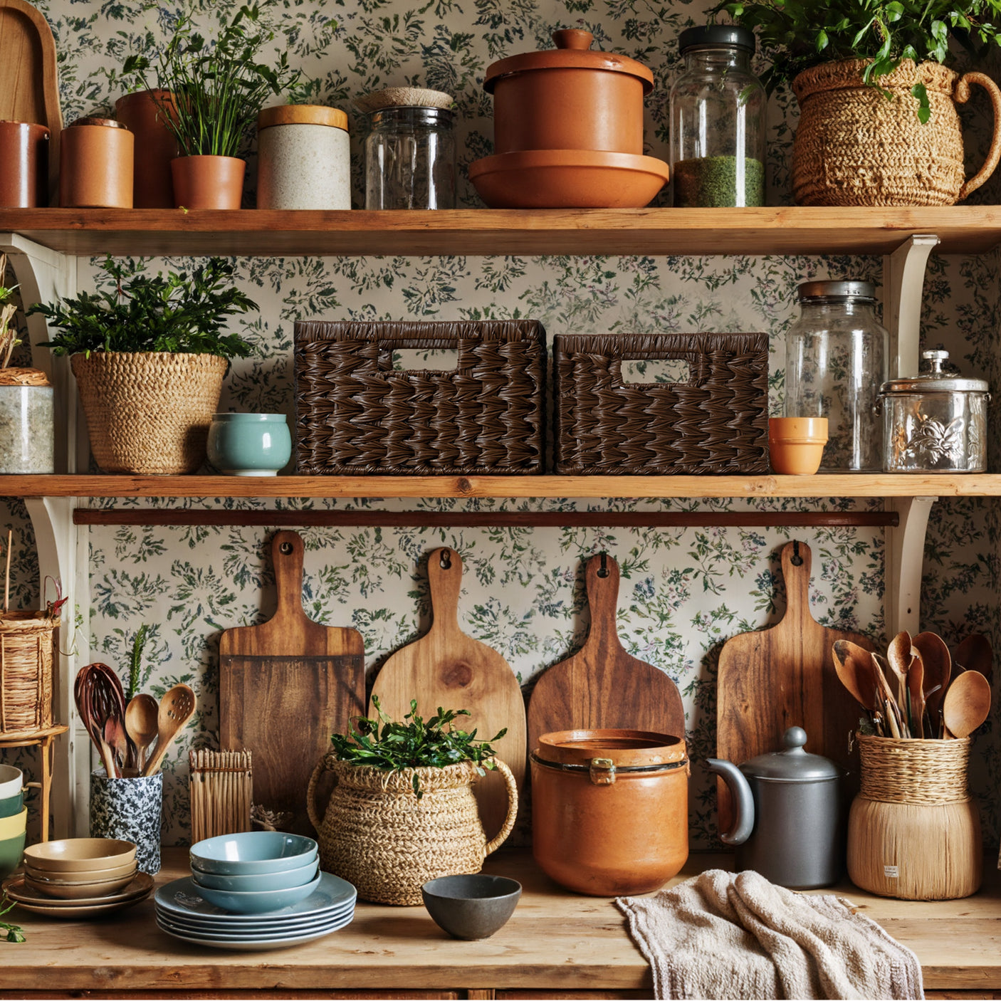 Set of 2, Rectangular Wicker Storage Basket