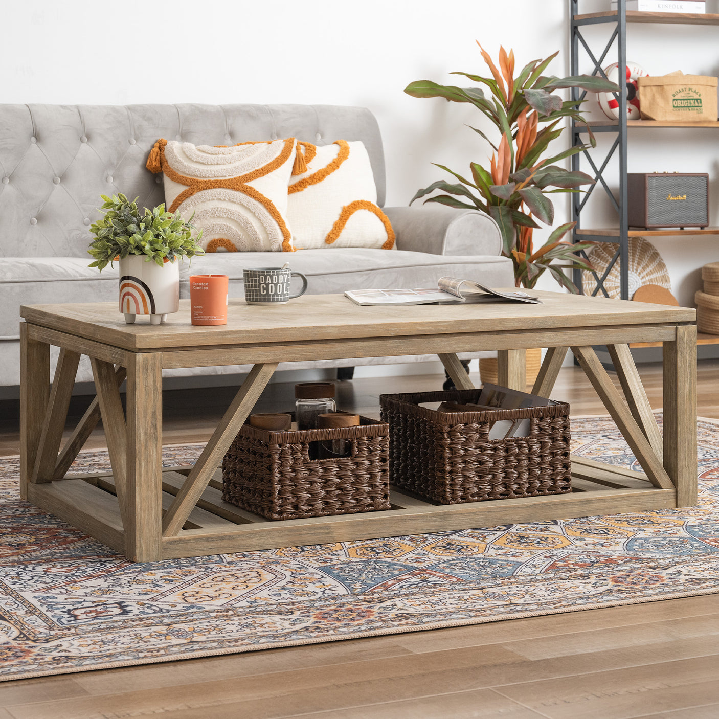 Set of 2, Rectangular Wicker Storage Basket