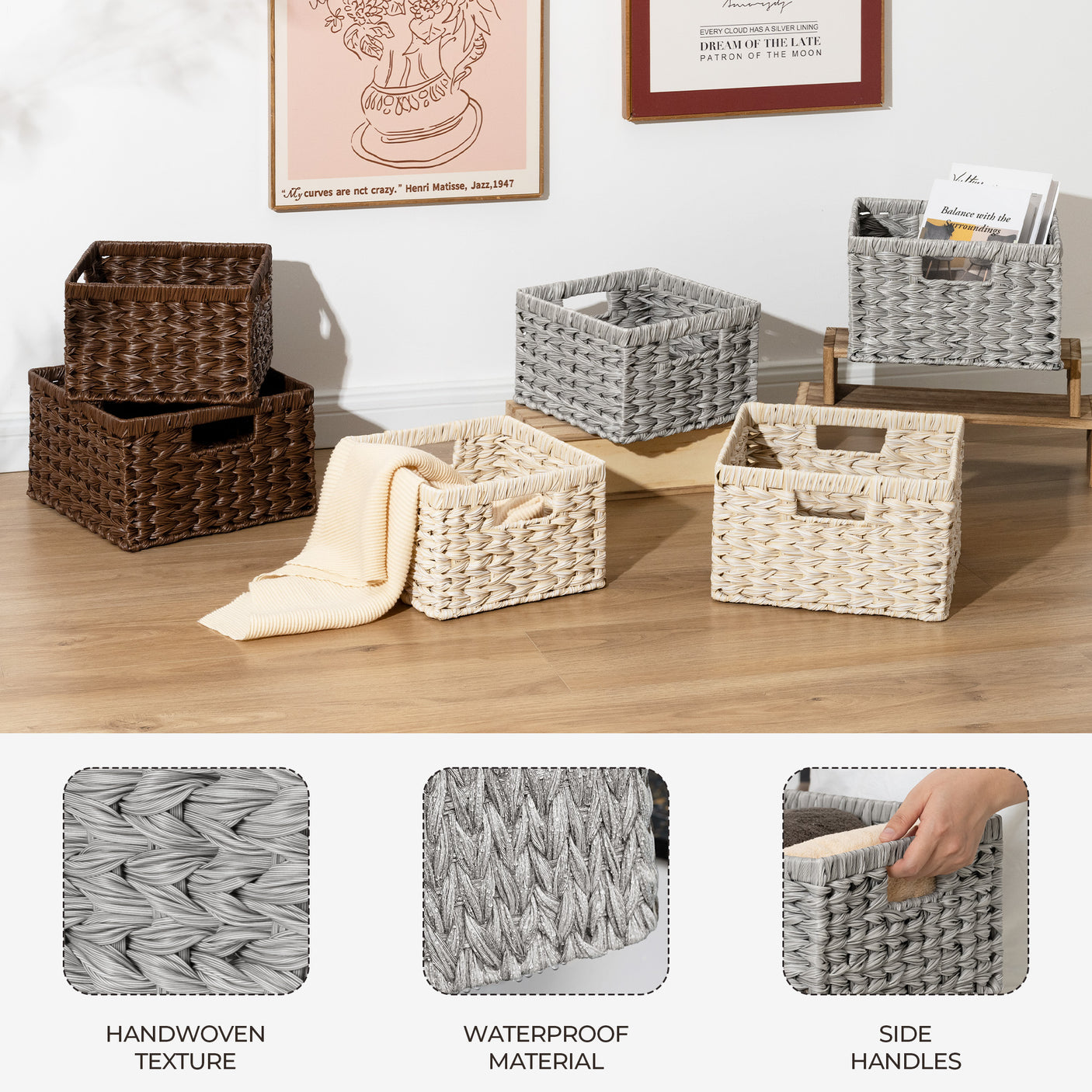 Set of 2, Rectangular Wicker Storage Basket