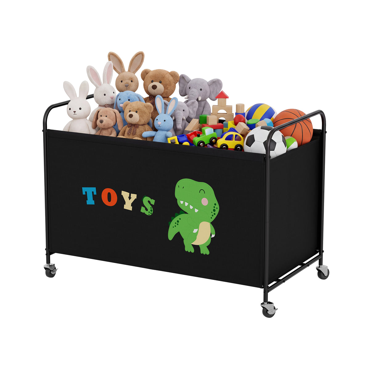 GRANNY SAYS Extra Large Toy Box for Kids, 200L Metal Toy Chest with Locking Wheels, Black