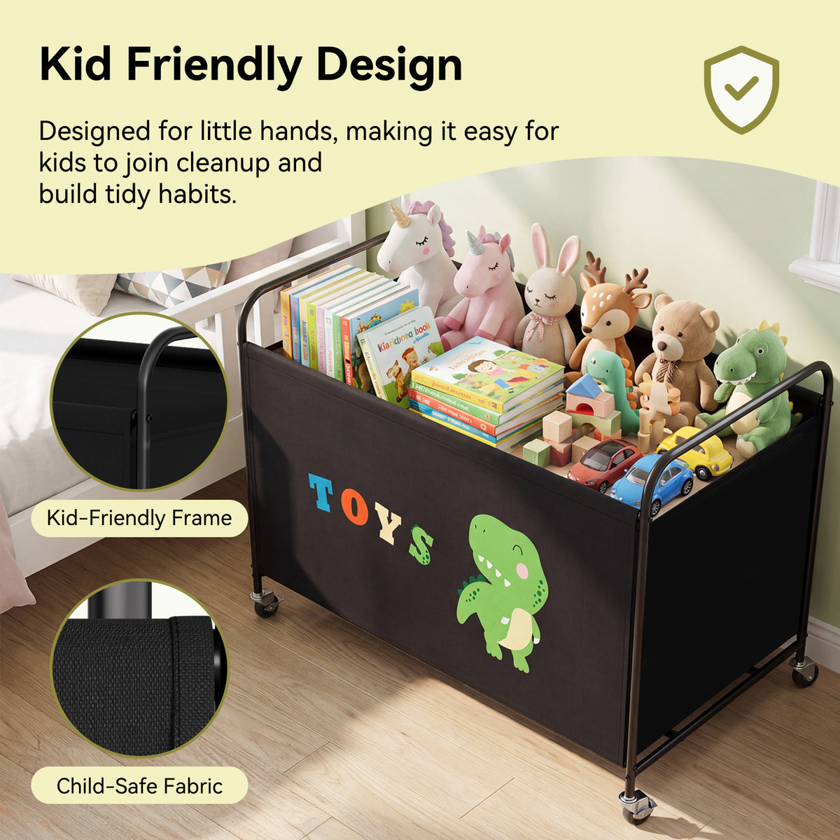 GRANNY SAYS Extra Large Toy Box for Kids, 200L Metal Toy Chest with Locking Wheels, Black
