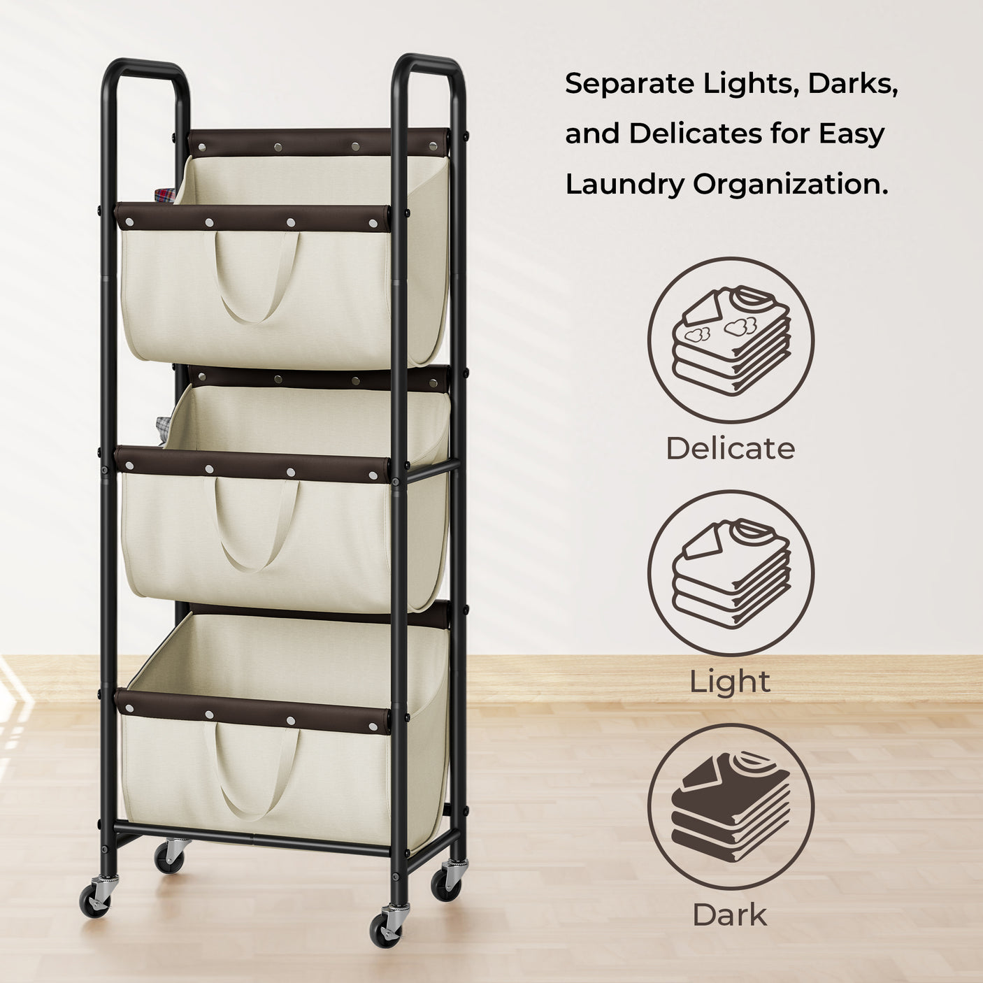 3 Tier Laundry Sorter with Wheels