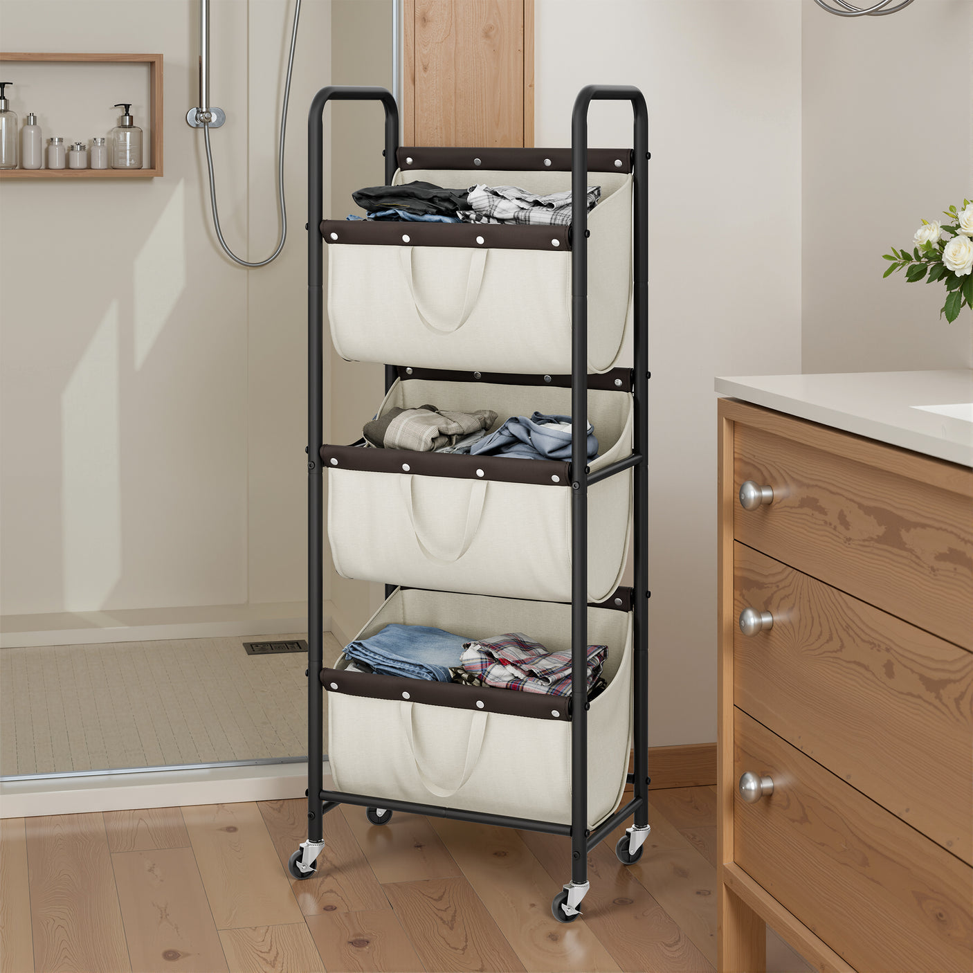 3 Tier Laundry Sorter with Wheels