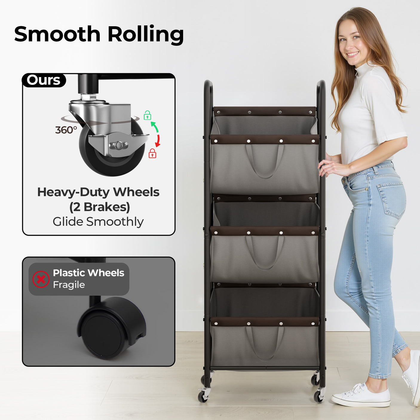 3 Tier Laundry Sorter with Wheels