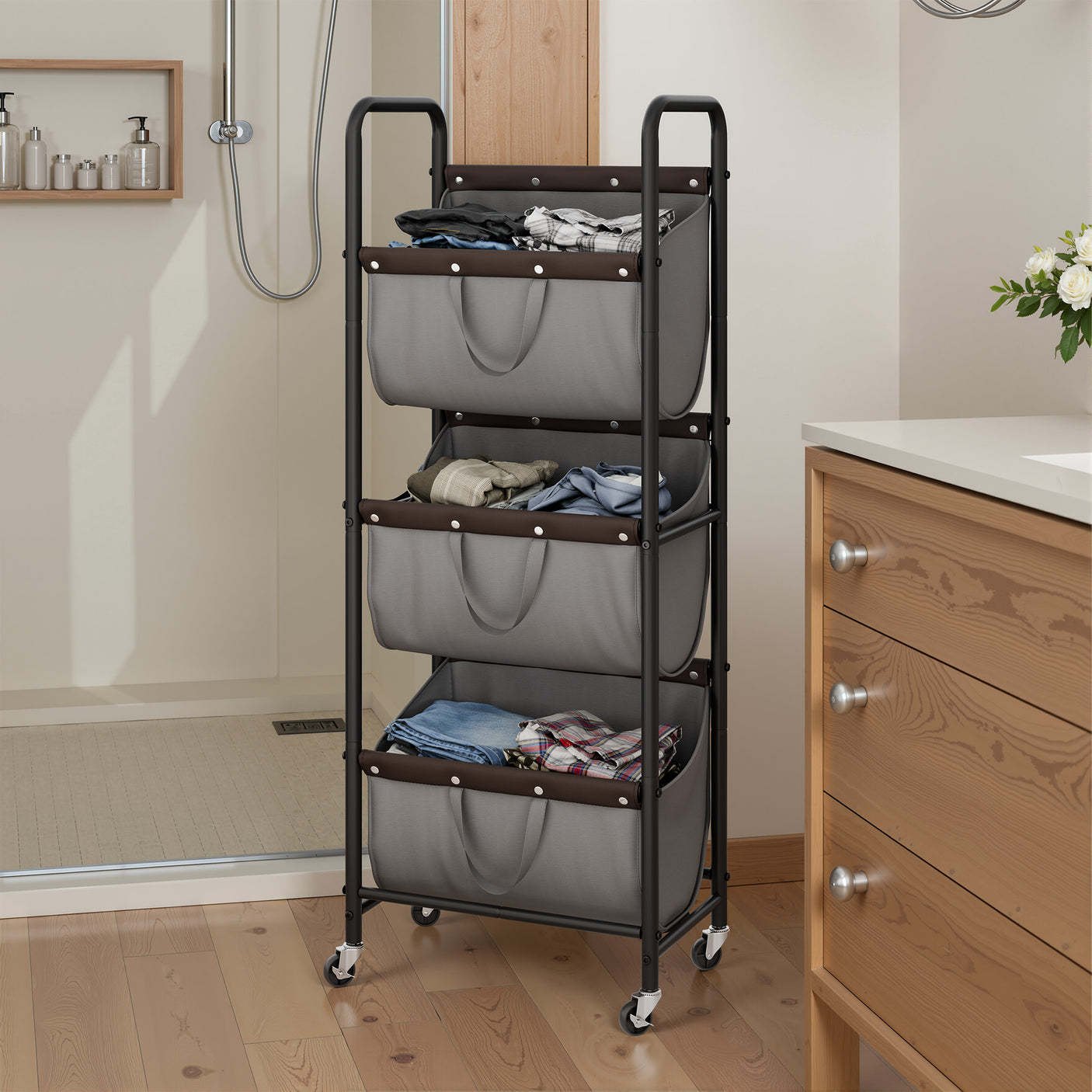 3 Tier Laundry Sorter with Wheels