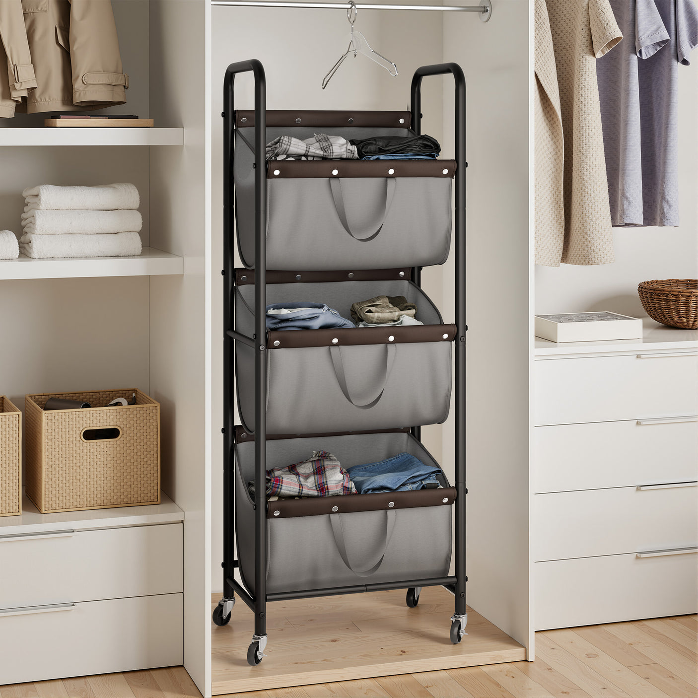 3 Tier Laundry Sorter with Wheels