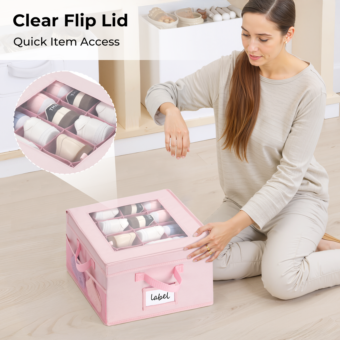 Kids Shoe Organizer, 2 Pack Fabric Storage Boxes