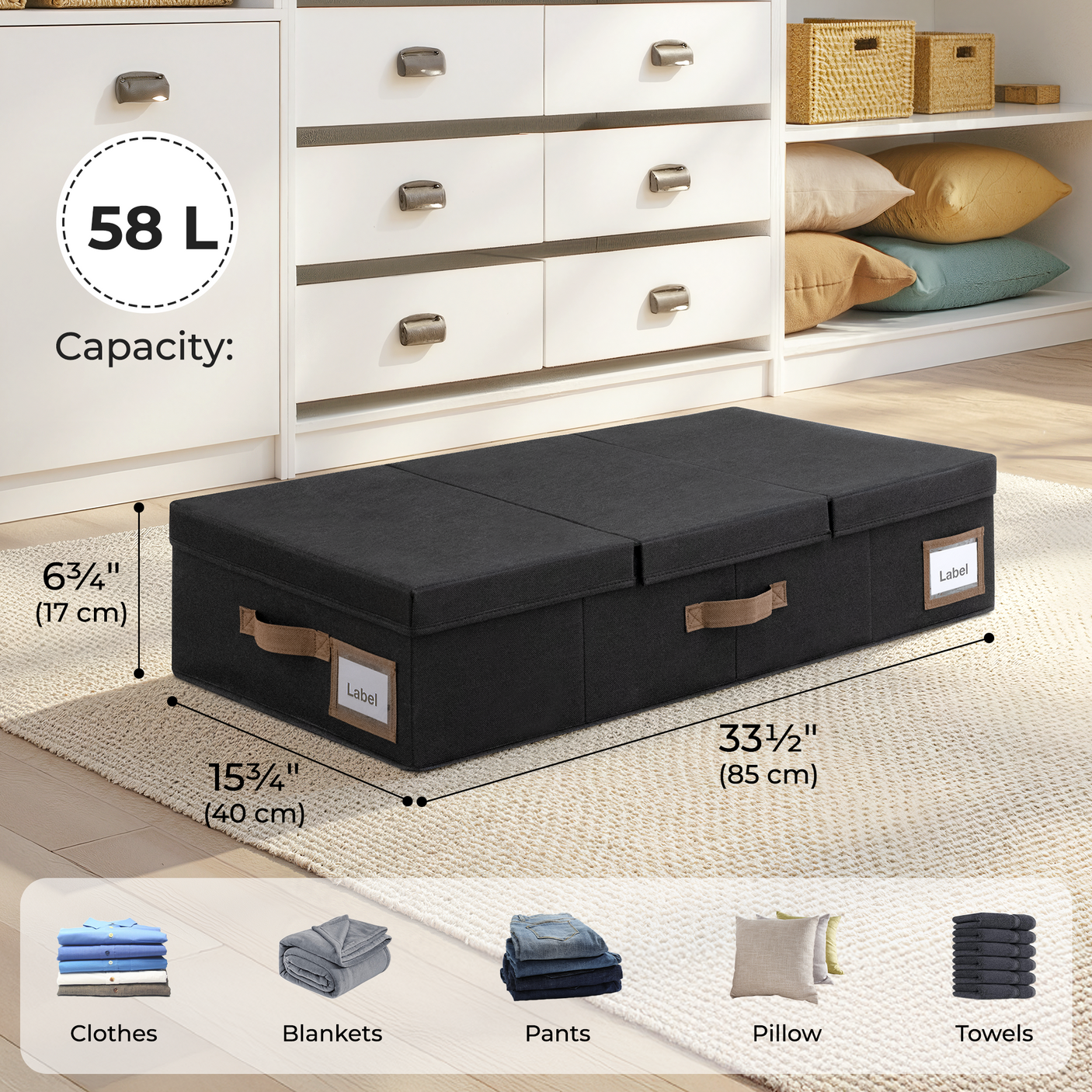 Underbed Organizer with Flid-Top Lid,2 Pack