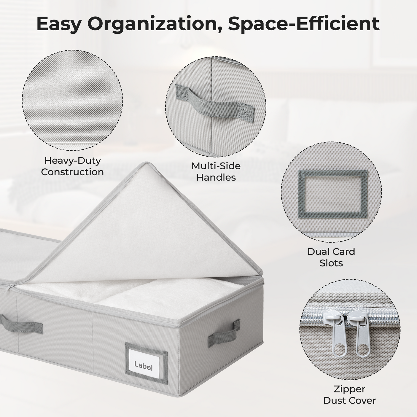 Underbed Organizer with Zipper Lid for Bedroom, 2 Pack