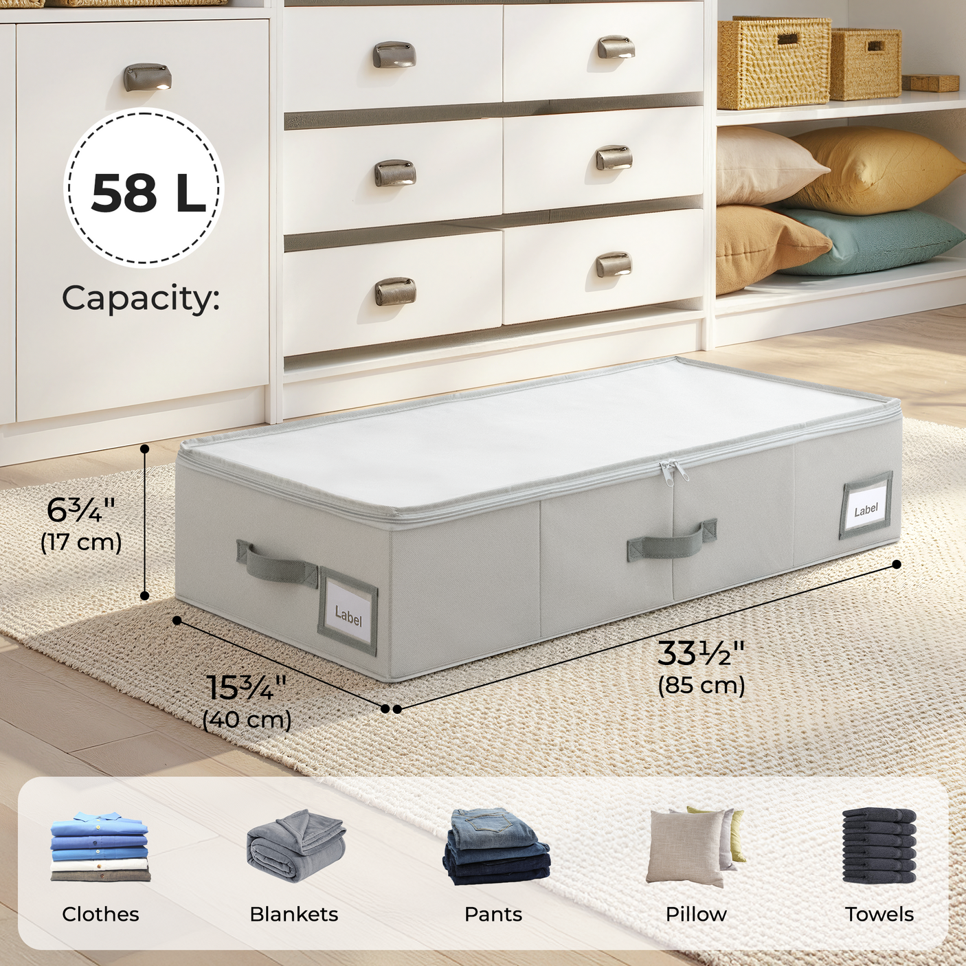 Underbed Organizer with Zipper Lid for Bedroom, 2 Pack