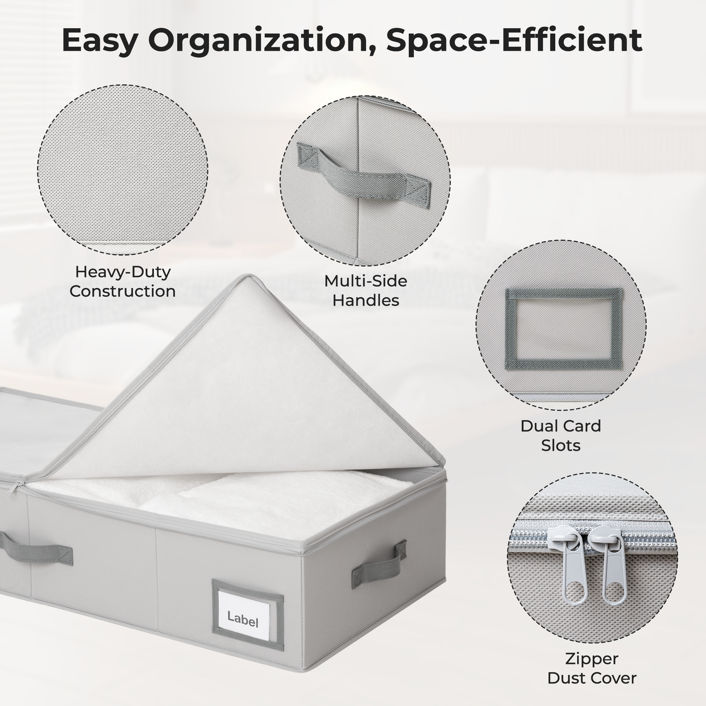 Underbed Organizer with Zipper Lid for Bedroom, 2 Pack