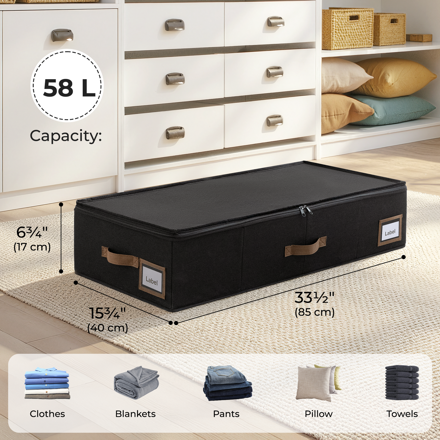 Underbed Organizer with Zipper Lid for Bedroom, 2 Pack