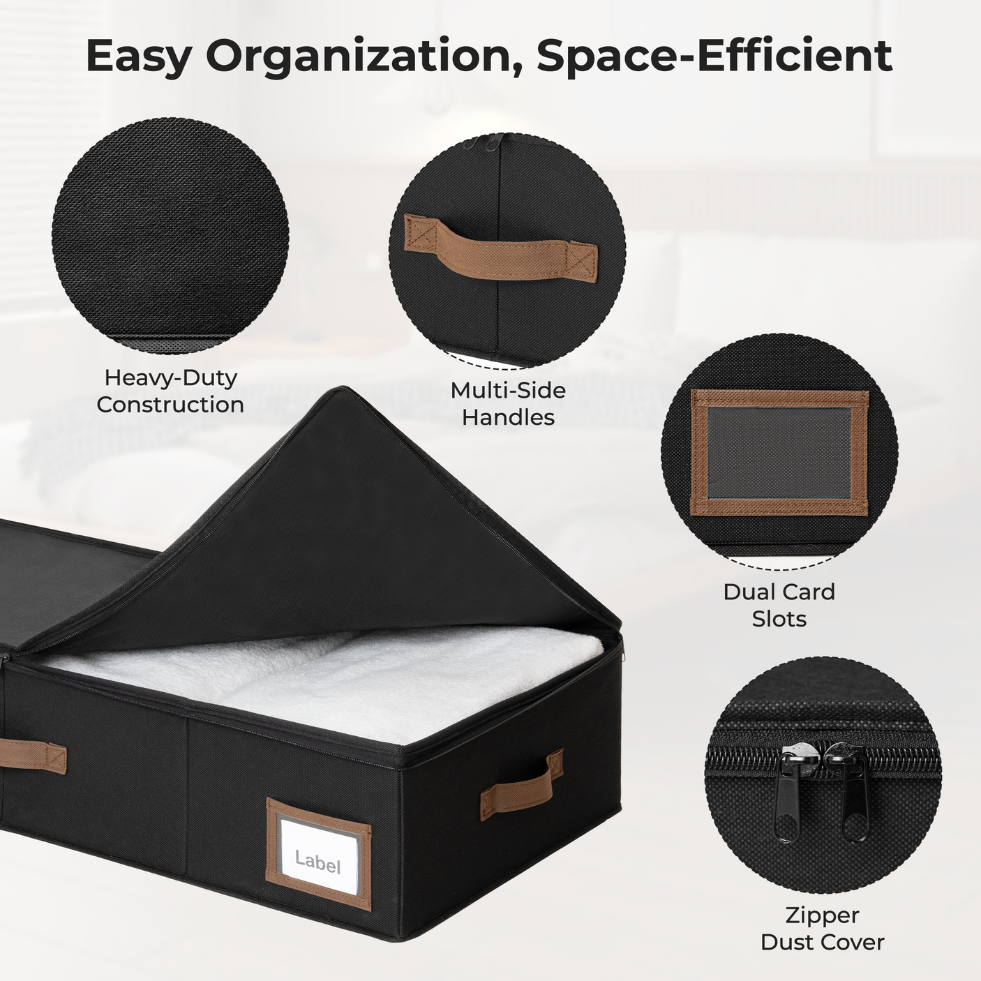 Underbed Organizer with Zipper Lid for Bedroom, 2 Pack