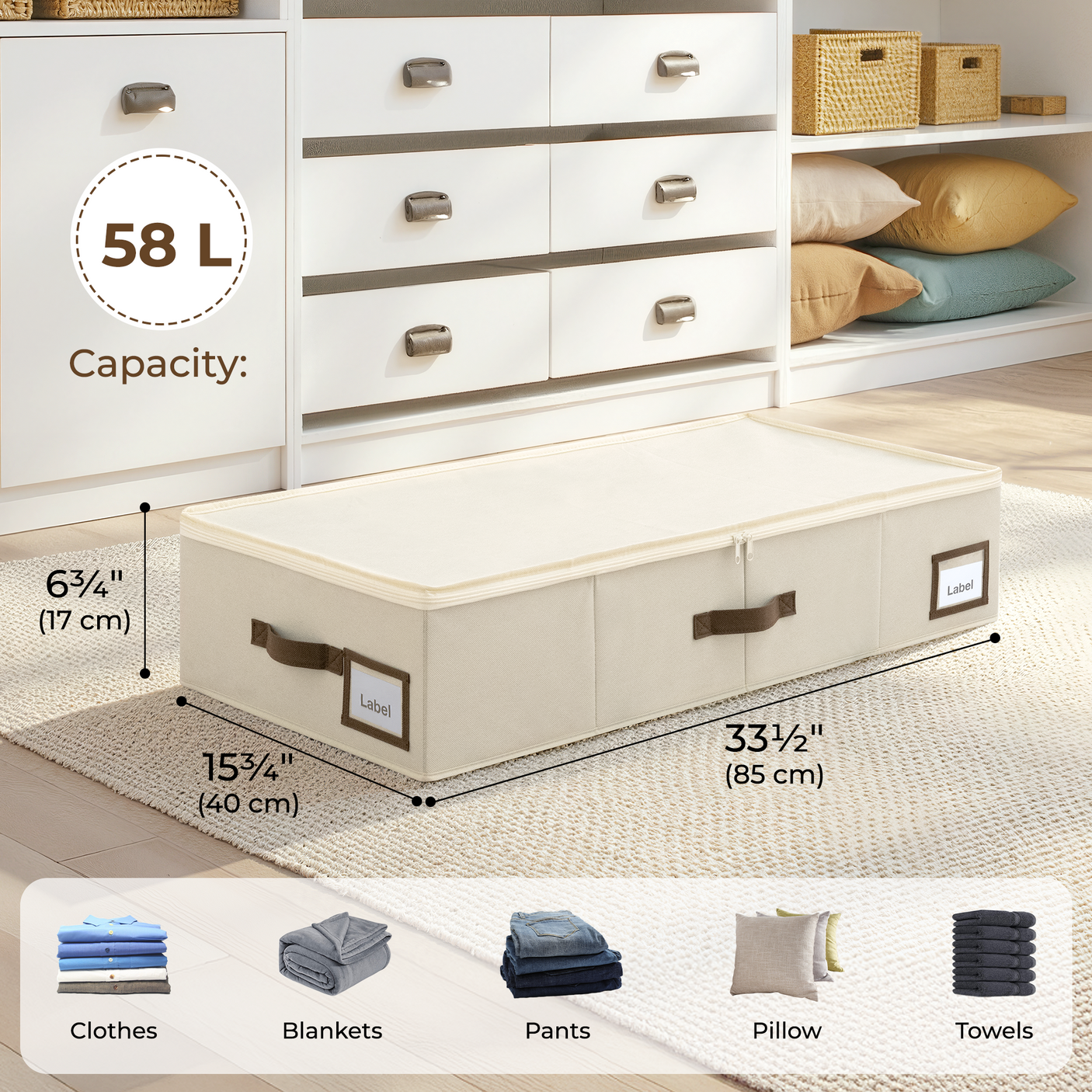 Underbed Organizer with Zipper Lid for Bedroom, 2 Pack