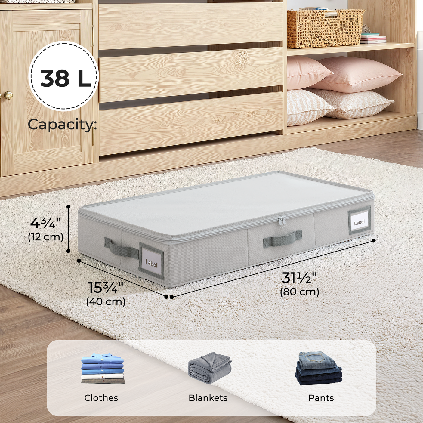 Underbed Organizer with Zipper Lid for Bedroom, 2 Pack