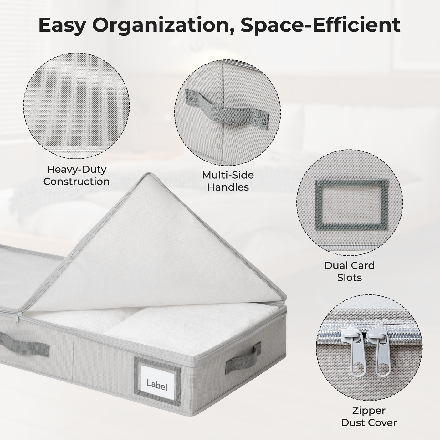 Underbed Organizer with Zipper Lid for Bedroom, 2 Pack