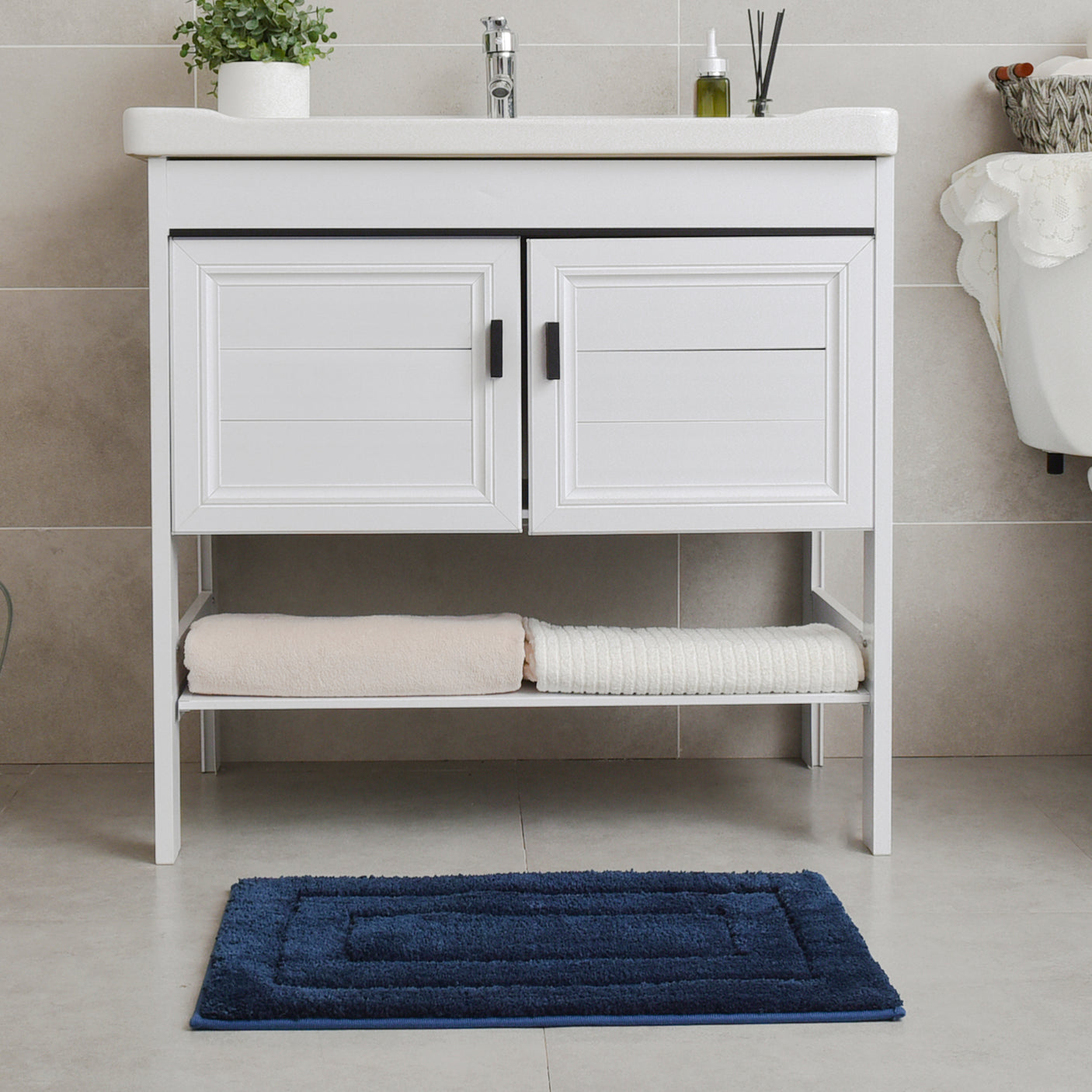 Granny's Blue Series - Navy Blue Bathroom Rugs