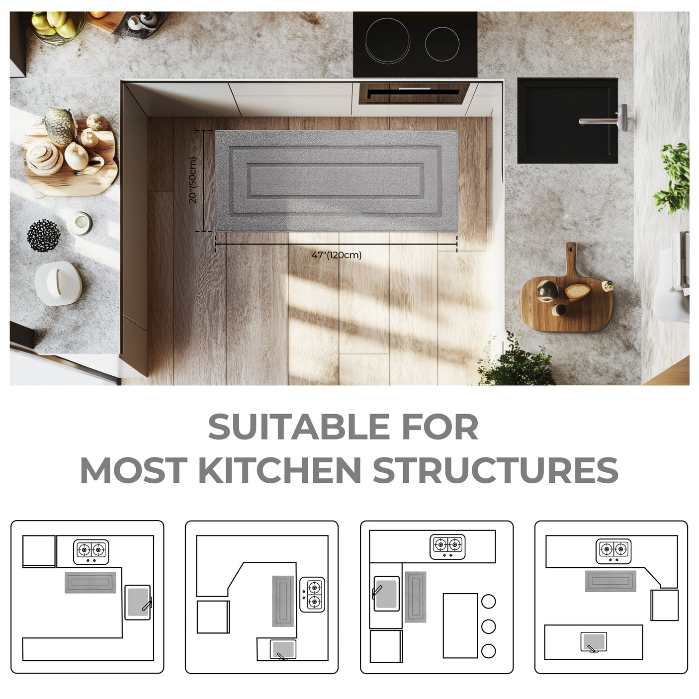 Kitchen Mats for Floor, 2 Color for 2 Sizes, 20" x 32", 20" x 47"