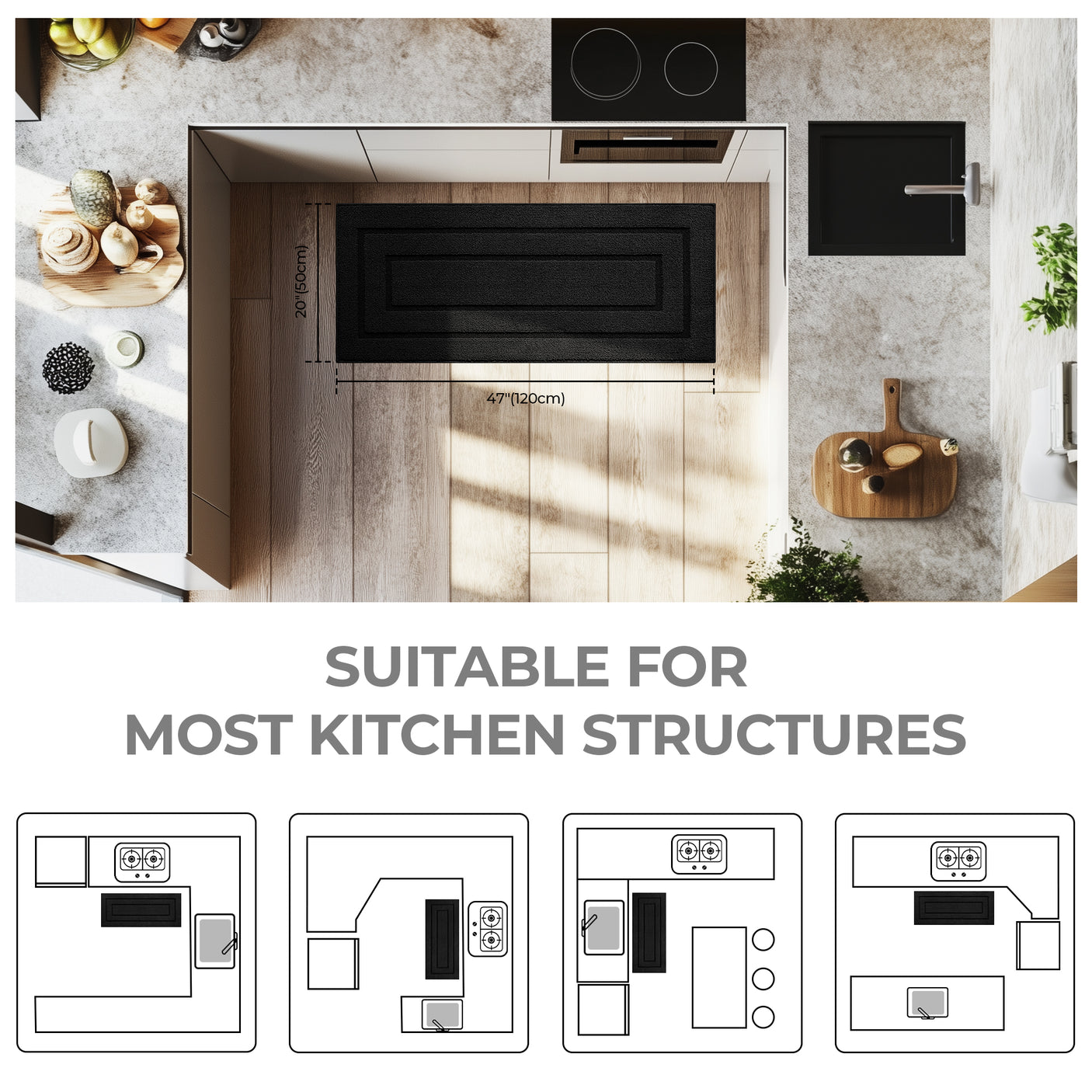 Kitchen Mats for Floor, 2 Color for 2 Sizes, 20" x 32", 20" x 47"