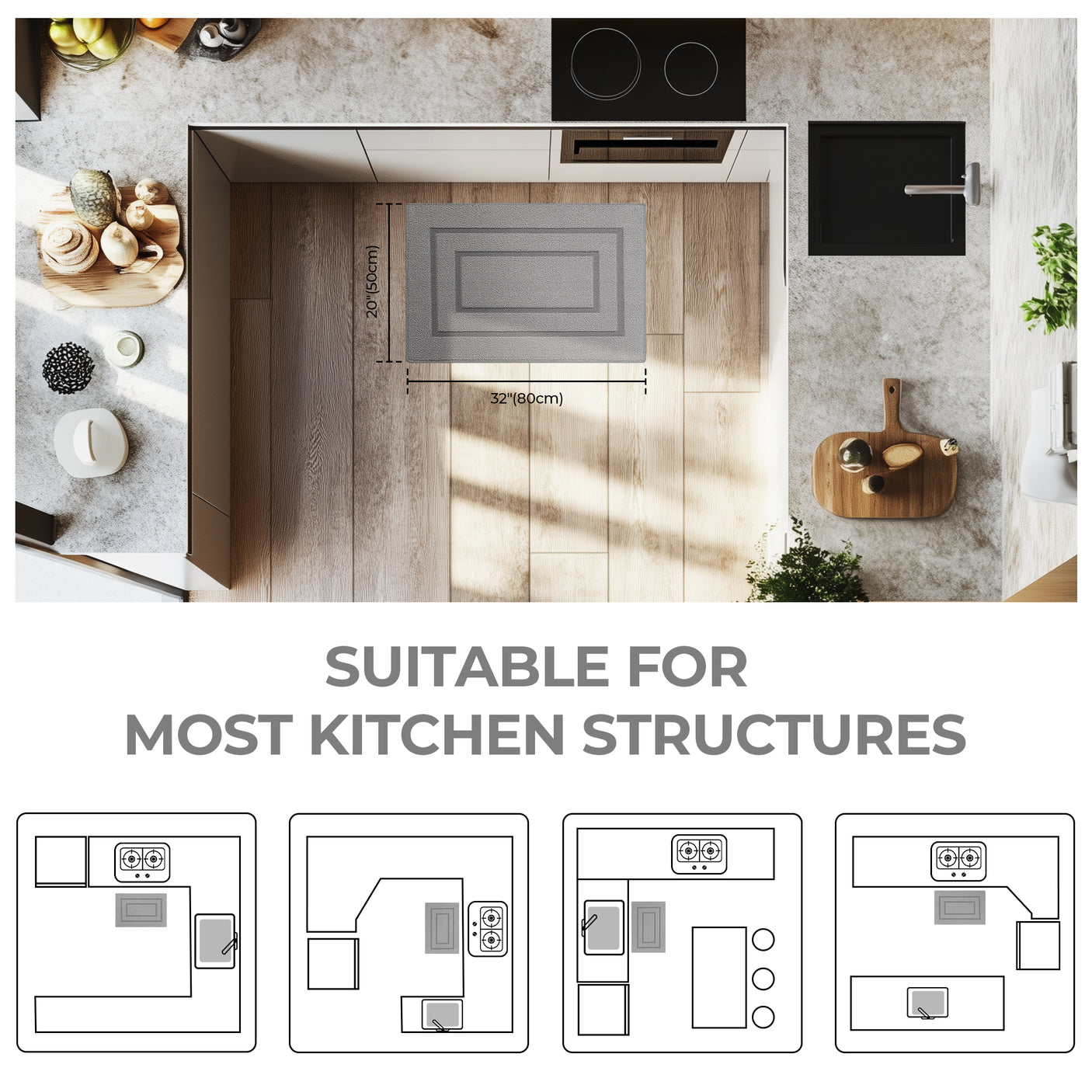 Kitchen Mats for Floor, 2 Color for 2 Sizes, 20" x 32", 20" x 47"