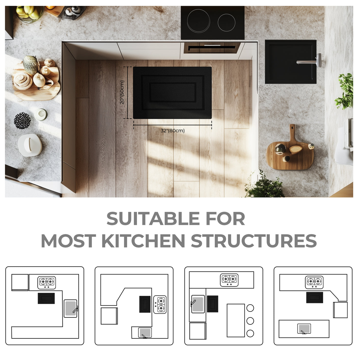 Kitchen Mats for Floor, 2 Color for 2 Sizes, 20" x 32", 20" x 47"