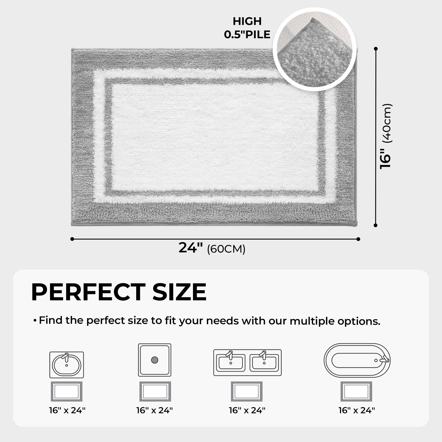 Microfiber Bath Mats - 3 color for 2 sizes