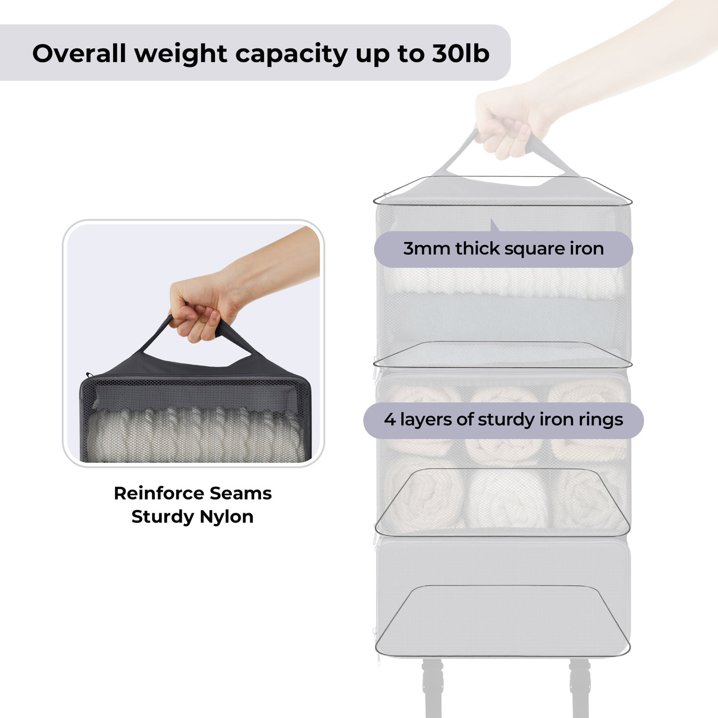 Granny‘s Grey Series - 3-Shelf Portable Hanging Packing Organizer