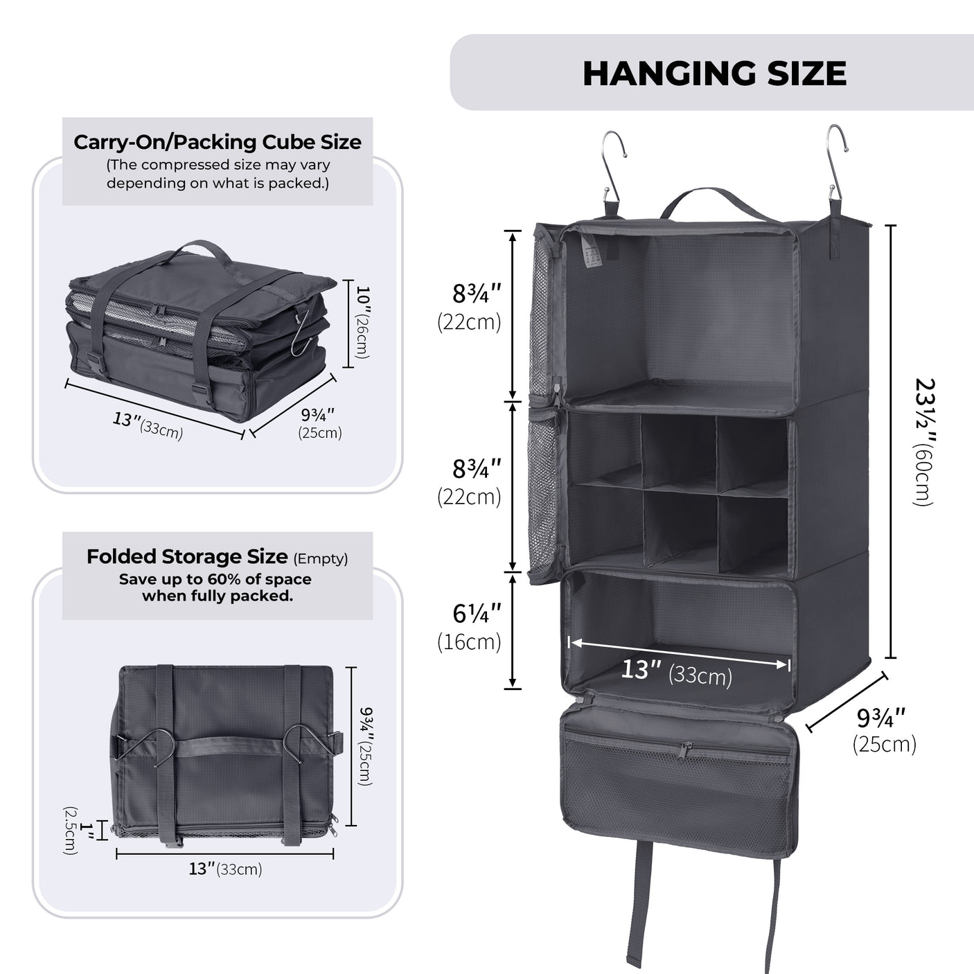 Granny‘s Grey Series - 3-Shelf Portable Hanging Packing Organizer