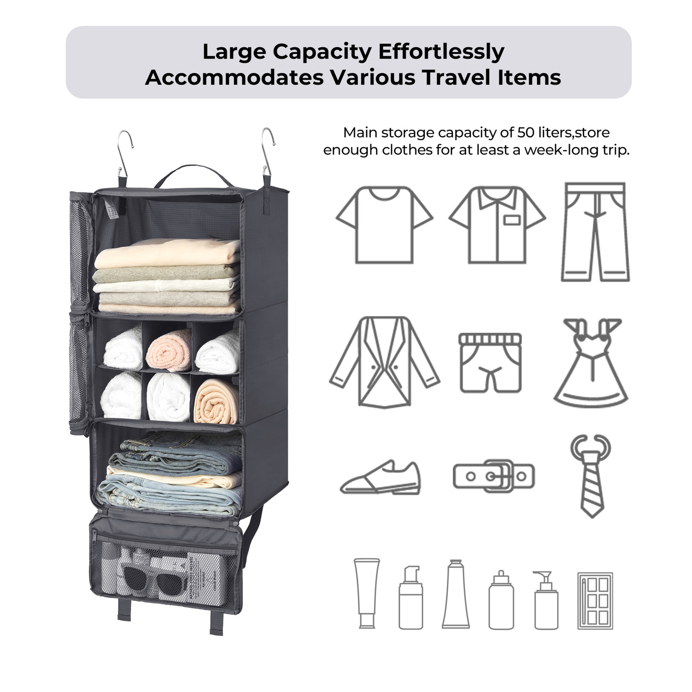 Granny‘s Grey Series - 3-Shelf Portable Hanging Packing Organizer