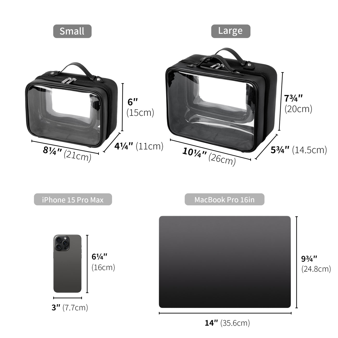 Granny’s Black Series - TSA Approved Clear Makeup Bag for 2 Size