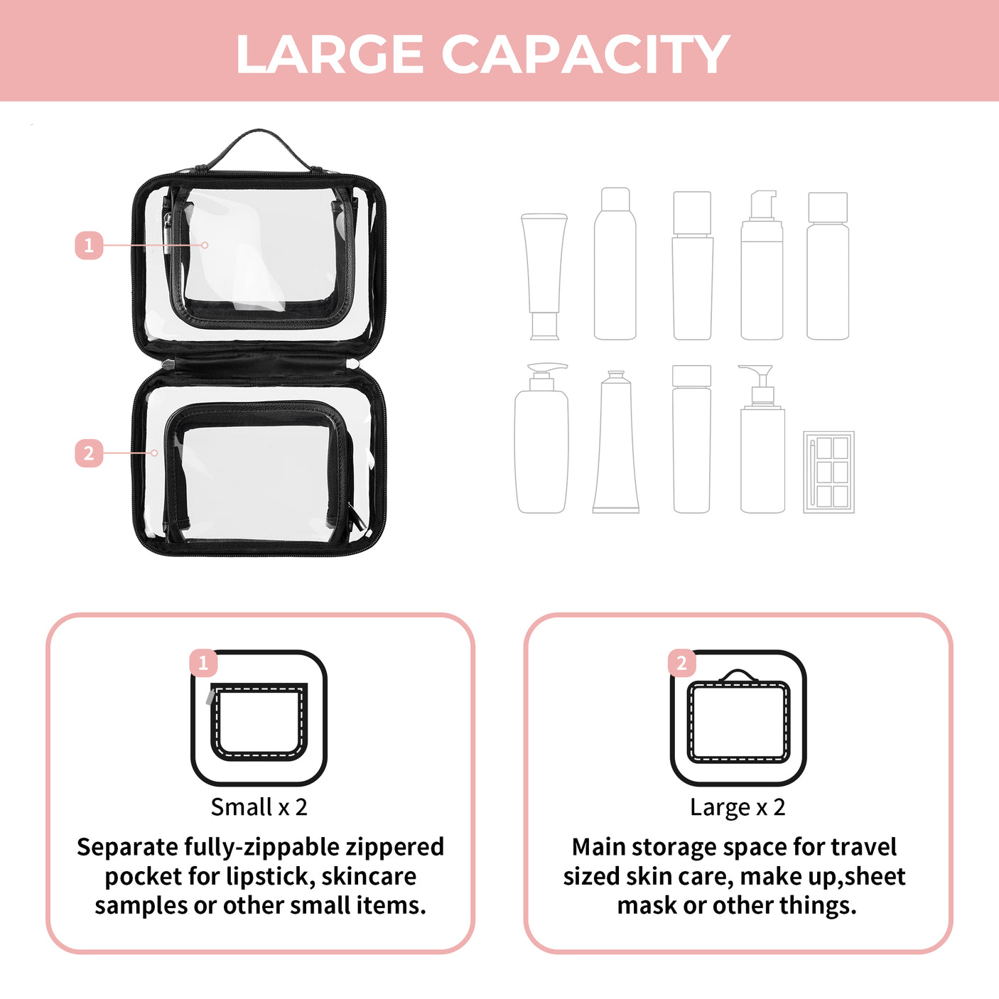 Granny’s Black Series - TSA Approved Clear Makeup Bag for 2 Size